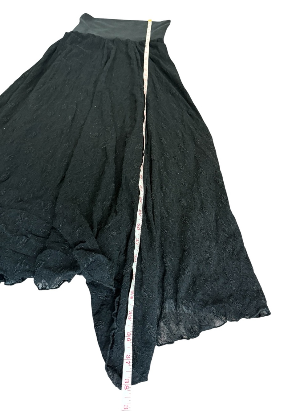Black Lace Asymmetrical Midi Skirt Dress Sheer Stretch Waist Dark Feminine Goth - Picture 16 of 16